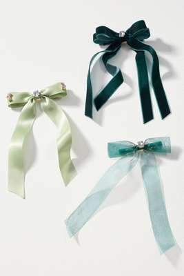 By Anthropologie Gemstone Bow Hair Clips, Set Of 3 In Green