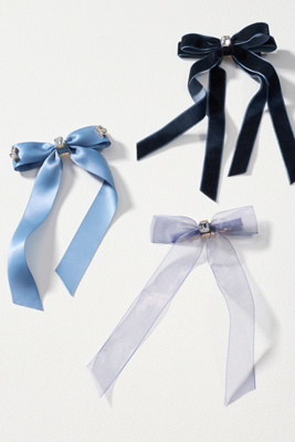 By Anthropologie Gemstone Bow Hair Clips, Set Of 3 In Blue