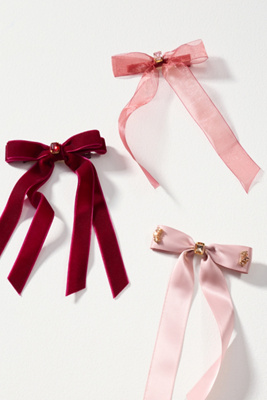 By Anthropologie Gemstone Bow Hair Clips, Set Of 3 In Red