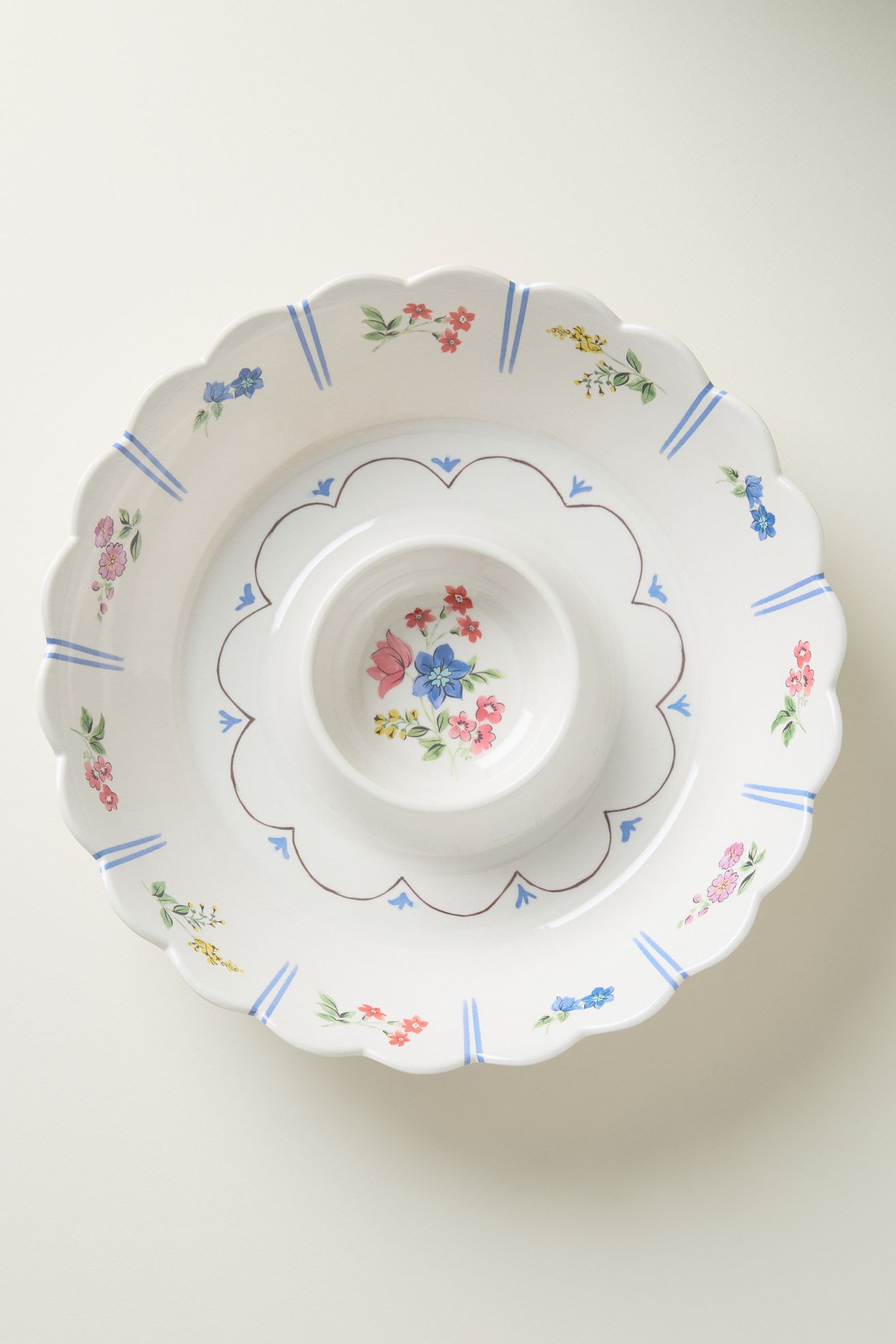 Annette Floral Melamine Chip and Dip Platter - White, One Size