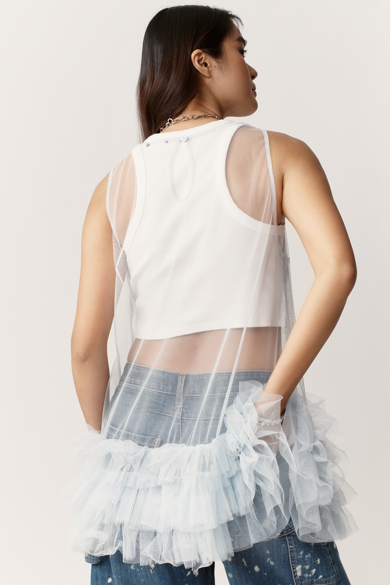 By Anthropologie Sheer Tulle Ruffle Tunic