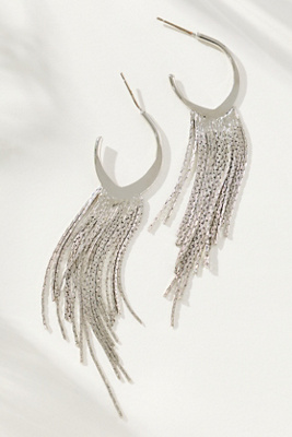 By Anthropologie Drippy Fringe Statement Drop Earrings In Silver