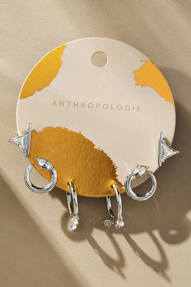 Shaped Crystal Huggie Hoop Earrings, Set of 3 #1