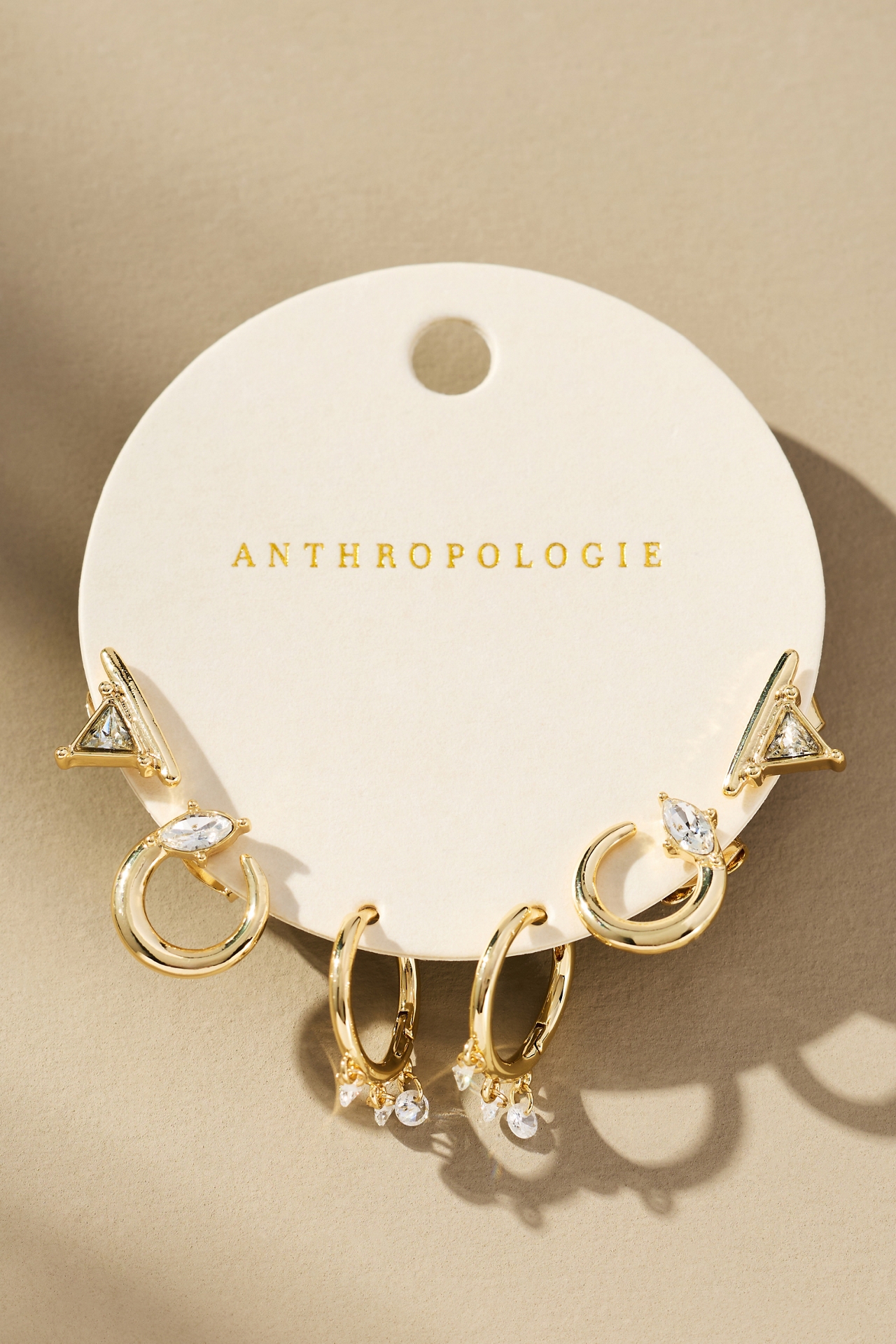 Shaped Crystal Huggie Hoop Earrings, Set of 3