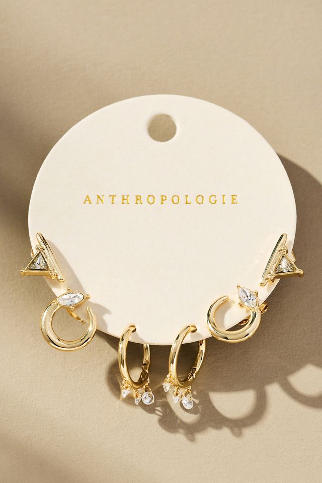 Shaped Crystal Huggie Hoop Earrings, Set of 3 #1