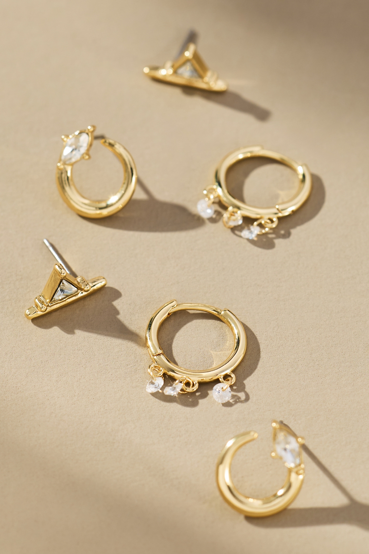 Shaped Crystal Huggie Hoop Earrings, Set of 3