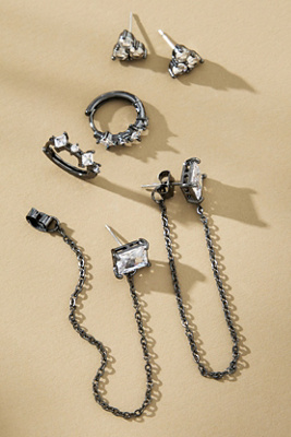 By Anthropologie Drippy Crystal Earrings, Set Of 3 In Silver