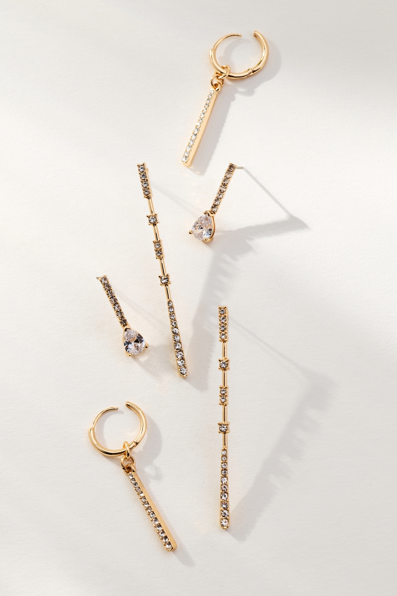 Slim Crystal Drop Earrings, Set of 3