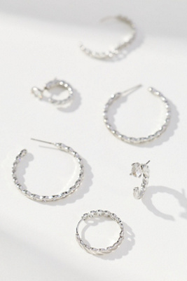 By Anthropologie Braided Crystal Hoop Earrings, Set Of 3 In Silver