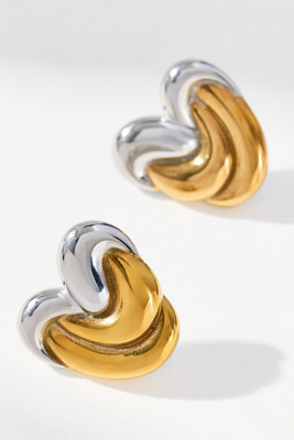 By Anthropologie Mixed Metal Mod Heart Post Earrings In Gold