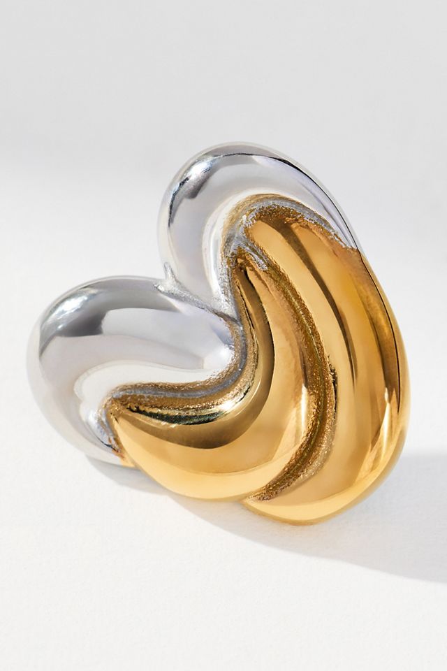 Mixed Metal Mod Heart Post Earrings #1