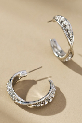 By Anthropologie Crystal Column Twist Hoop Earrings In Silver
