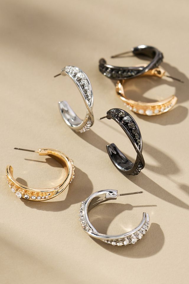 Crystal Column Twist Hoop Earrings #1