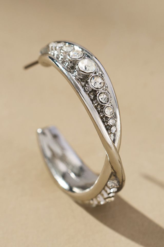 Crystal Column Twist Hoop Earrings #2