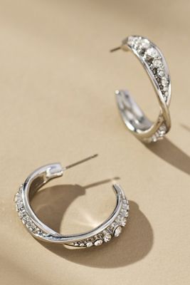 Crystal Column Twist Hoop Earrings