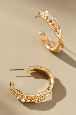 By Anthropologie Crystal Column Twist Hoop Earrings In Gold