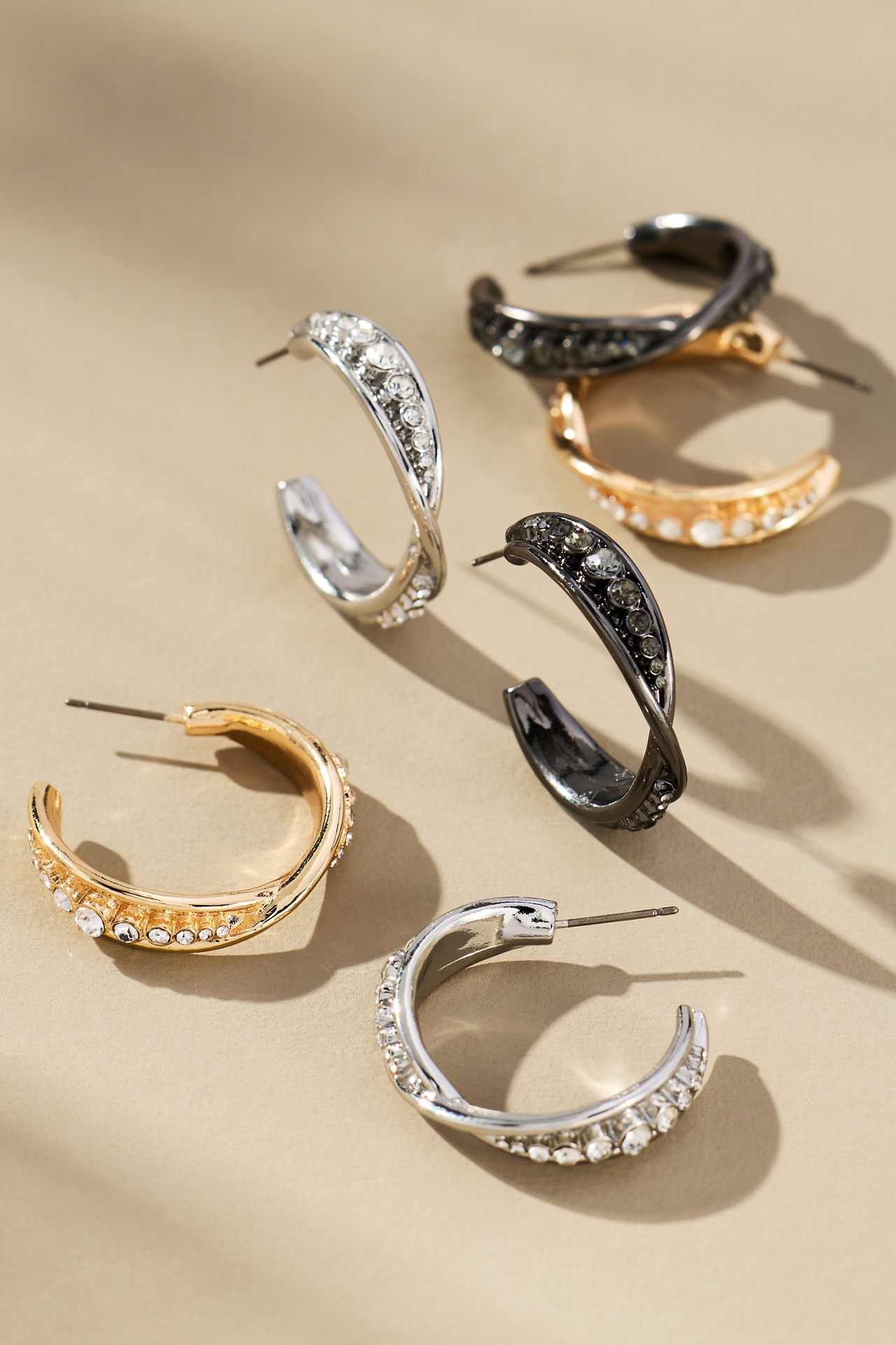 Crystal Column Twist Hoop Earrings