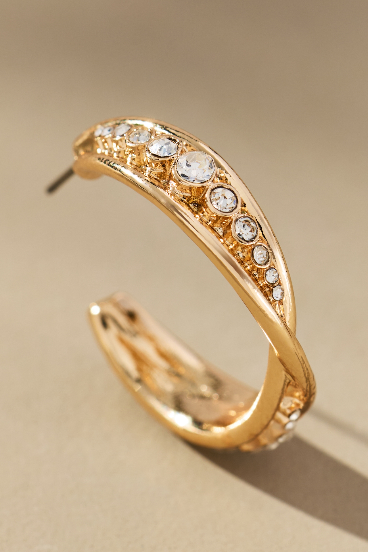 Crystal Column Twist Hoop Earrings