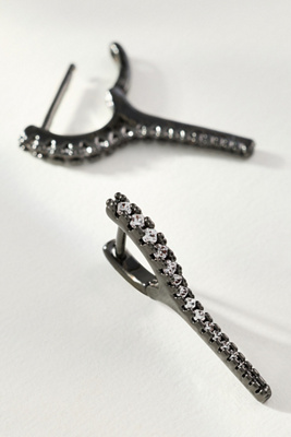 By Anthropologie Elongated Crystal Huggie Earrings In Black