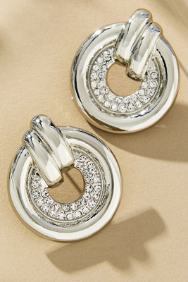 By Anthropologie Round Crystal Drop Earrings In Silver