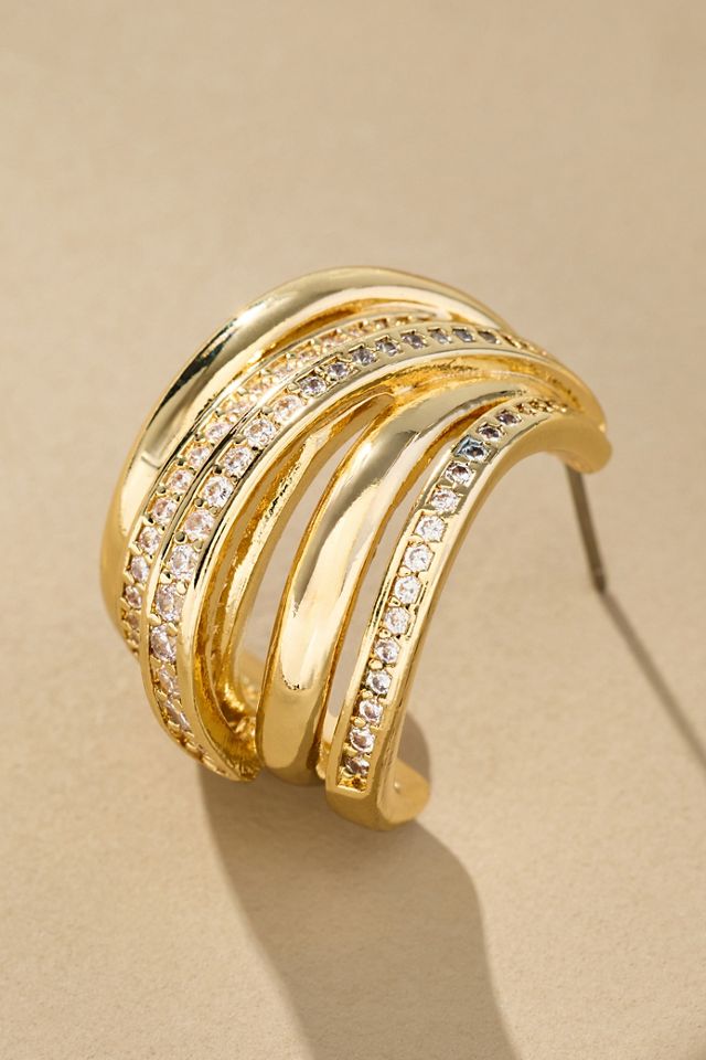 Crystal Layered Chunky Huggie Hoop Earrings #1