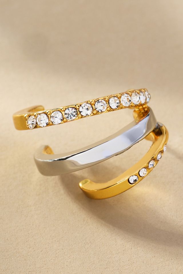 Mixed Metal Crystal Huggie Hoop Earrings #1