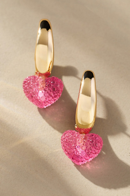 By Anthropologie Heart Hoop Earrings In Red