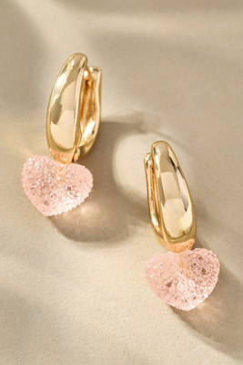 By Anthropologie Heart Hoop Earrings In Pink