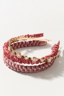 By Anthropologie Assorted Crystal Headbands, Set Of 3 In Purple