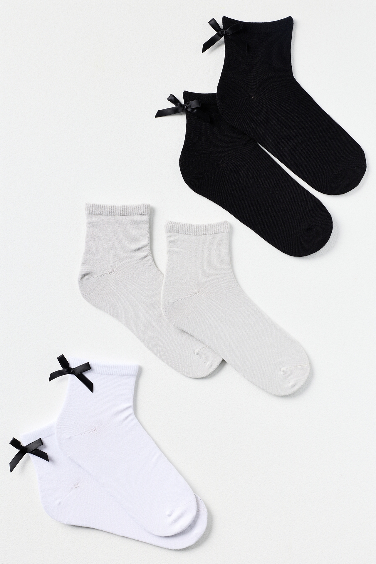 Lemon 3D Bow Detail Socks, Set of 3