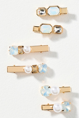 By Anthropologie Gemstone Barrettes, Set Of 6 In White