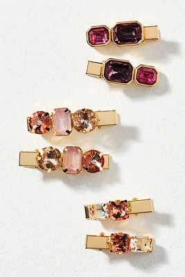 By Anthropologie Gemstone Barrettes, Set Of 6 In Pink
