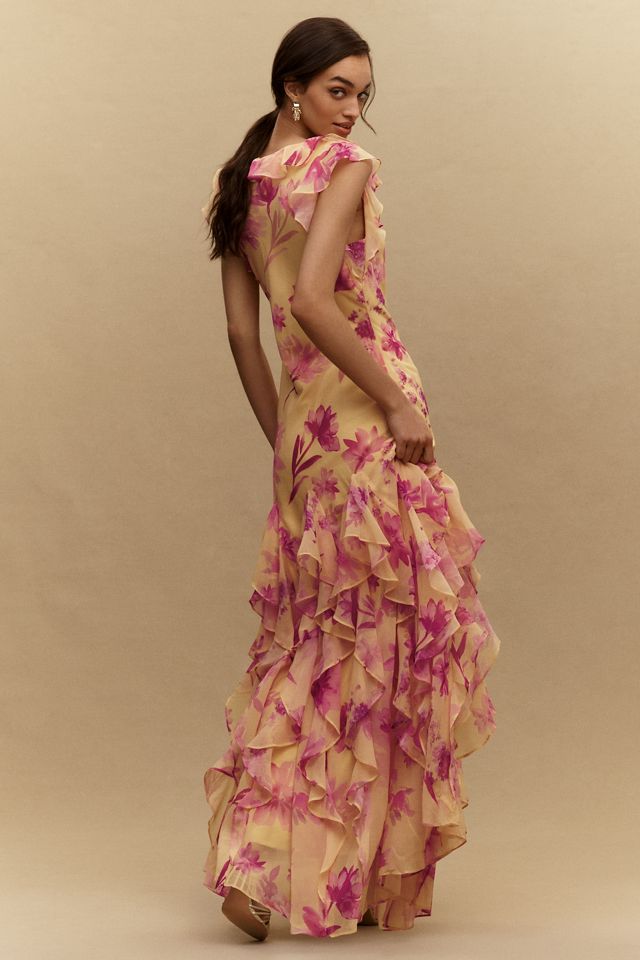 BHLDN Charlotte Chiffon Ruffle Maxi Dress | Anthropologie