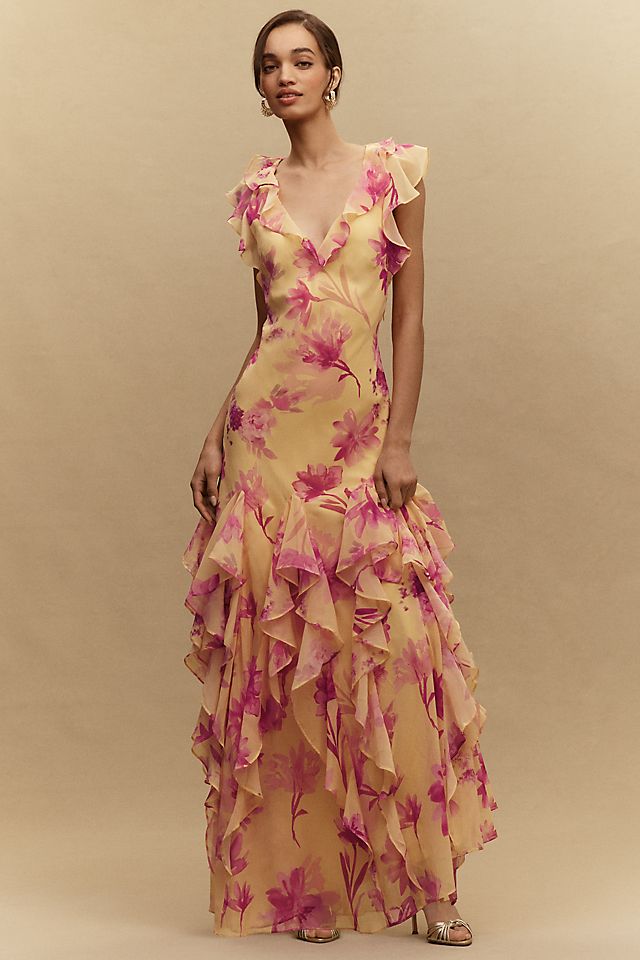chiffon ruffle maxi dress Aspen BHLDN Charlotte Chiffon Ruffle Maxi