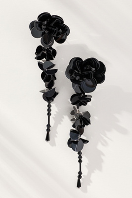 By Anthropologie Paillette Floral Drop Earrings In Black