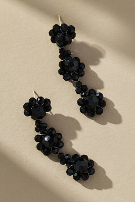 By Anthropologie Beaded Floral Drop Earrings In Black