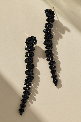 By Anthropologie Beaded Floral Drop Earrings In Black