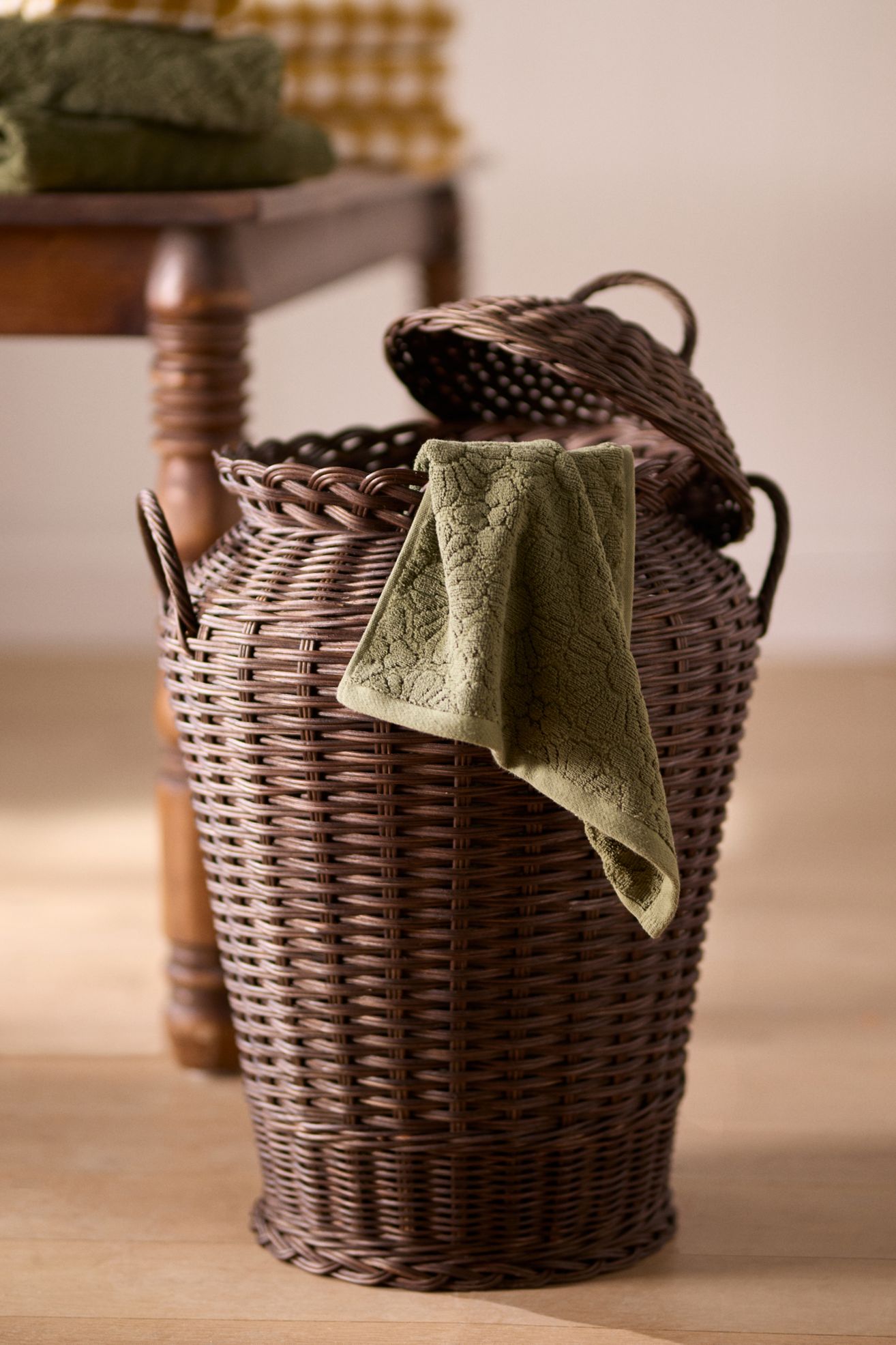 Rattan Urn Handled Laundry Basket - Dark Brown, One Size