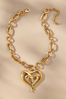 By Anthropologie Chunky Chain Heart Pendant Necklace In Gold