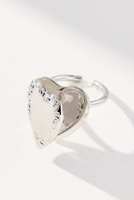 By Anthropologie Embellished Heart Cocktail Ring In Silver