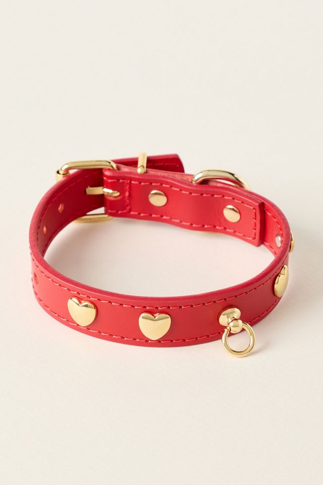 FURB Nara Heart Studded Red Leather Pet Collar | AnthroHome