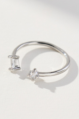 By Anthropologie Delicate Rectangular Crystal Ring In Silver