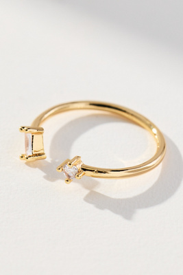 By Anthropologie Delicate Rectangular Crystal Ring In Gold