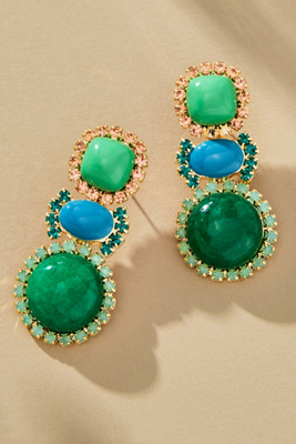 By Anthropologie Mixed Shape Crystal Drop Earrings In Green