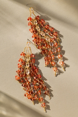 By Anthropologie Frayed Crystal Drop Earrings In Orange