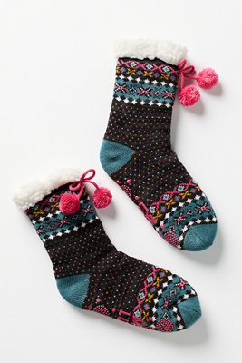 Muk Luks Tall Cabin Pom-pom Socks In Black