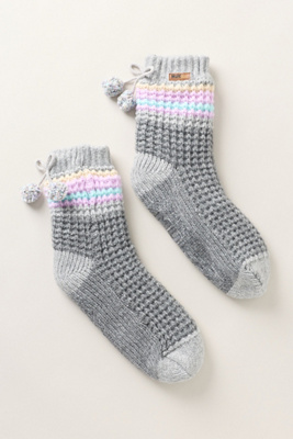 Muk Luks Waffle Cottage Socks In Gray