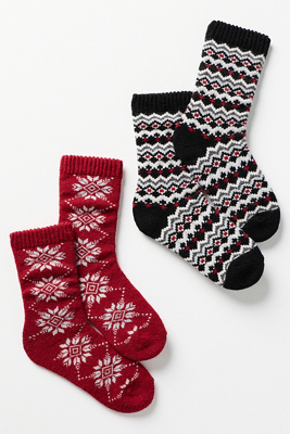 Muk Luks Wool Blend Socks, Set Of 2 In Multi