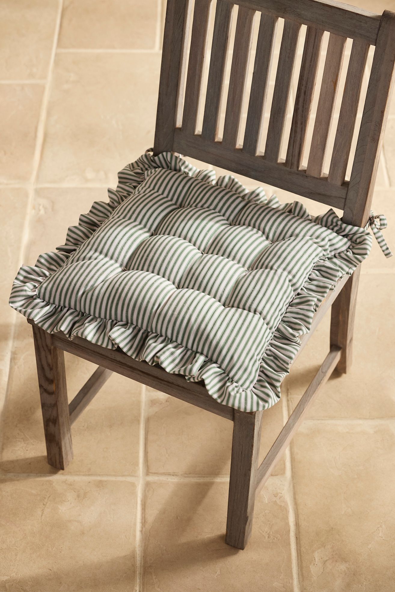 Ruffled Stripe Seat Cushion - Green Stripe, One Size