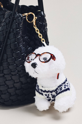 By Anthropologie Fluffy Dog Plush Bag Charm In White